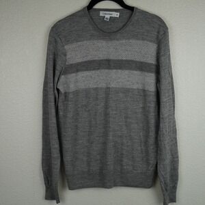 Calvin Klein Women Sweater Merino Wool Chevron Stripe Gray S/P